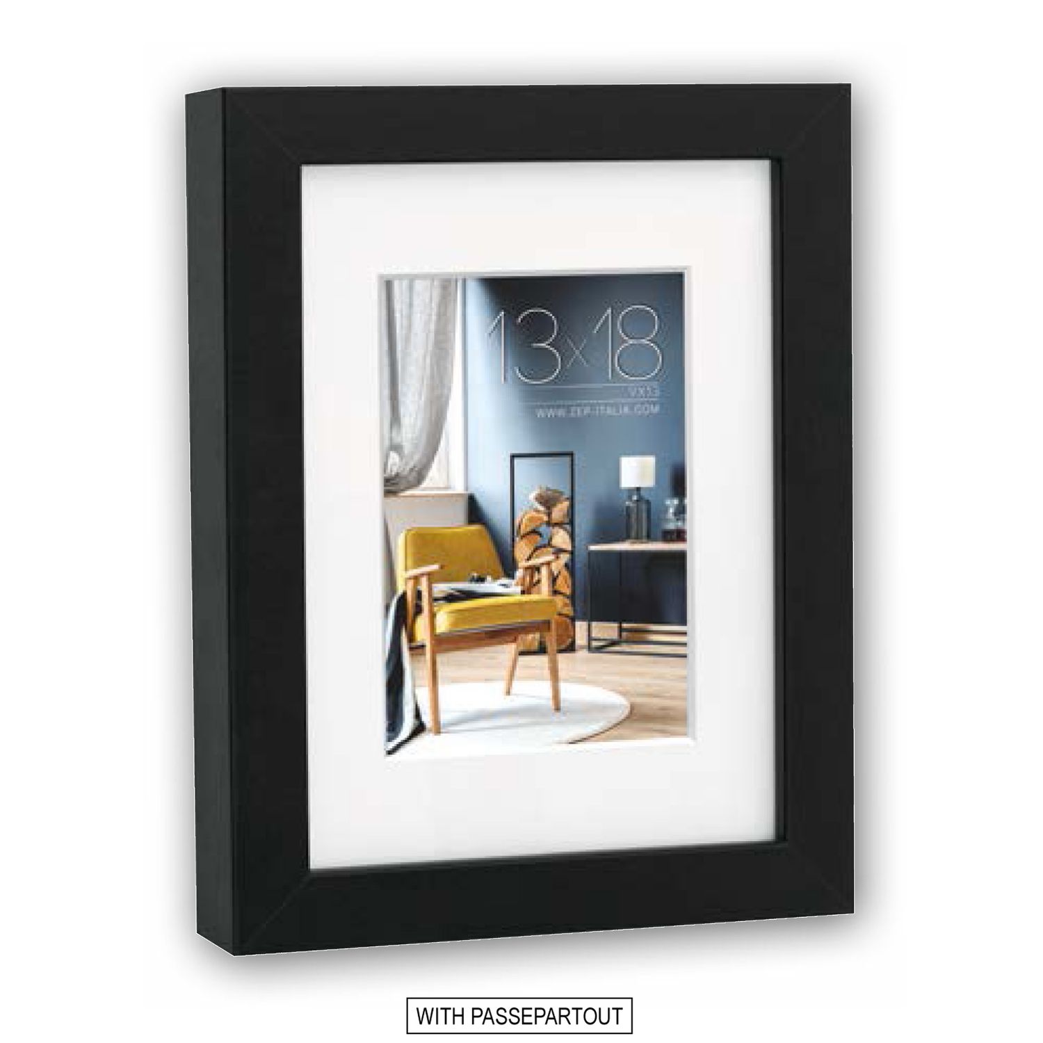 Κορνίζα Ξύλινη Μαύρη με Passepartout &quot;NIKI BLACK&quot; 40x60/50x70cm