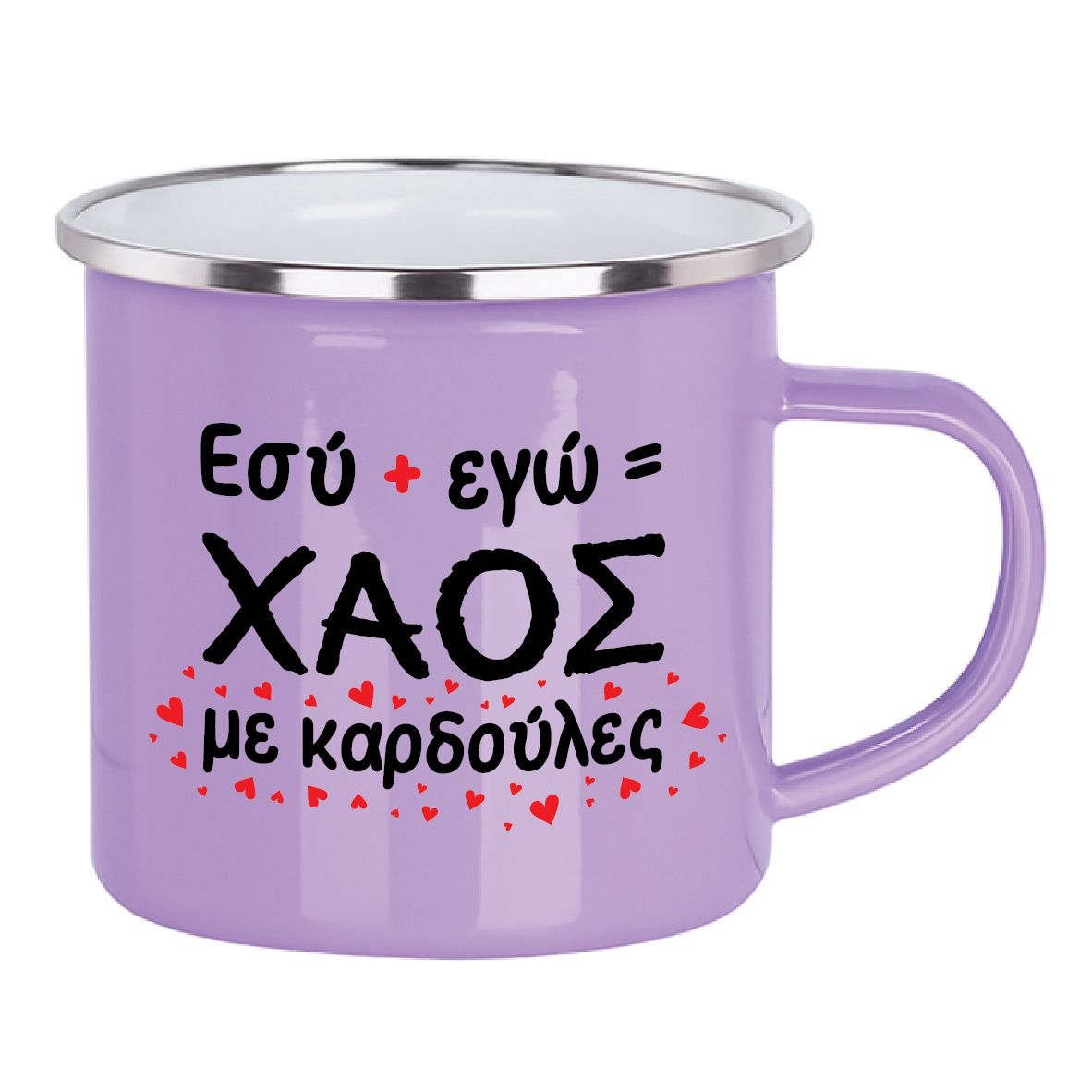 Εμαγιέ κούπα "Χάος με καρδούλες" (επιλογή χρώματος)