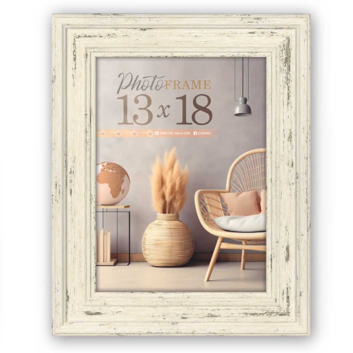 Πλαστική κορνίζα 13×18 λευκή παλαιωμένη με όψη ξύλου Palermo