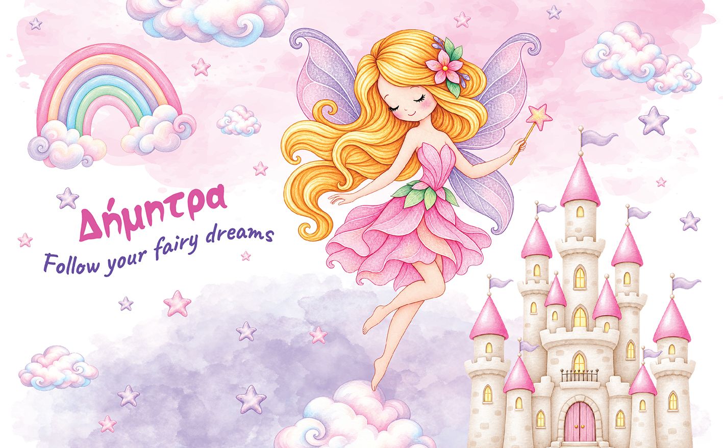 Παιδικό Παγούρι "Fairy Dreams" + Όνομα (με καλαμάκι)