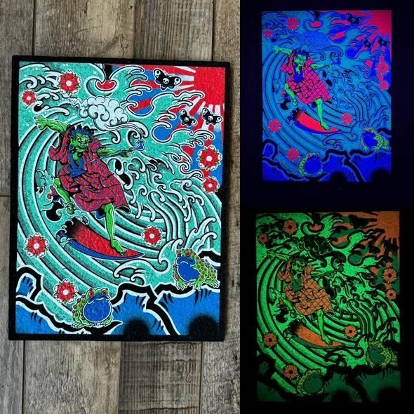 Red W/ blue stripes  surfing Oni mood mat