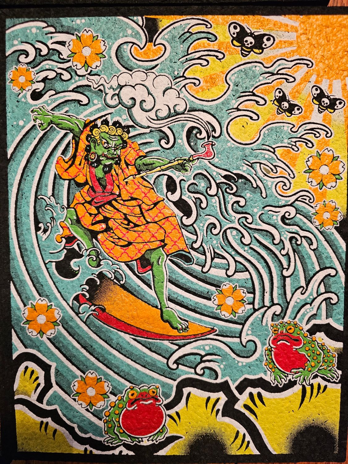 Orange surfing Oni mood mat