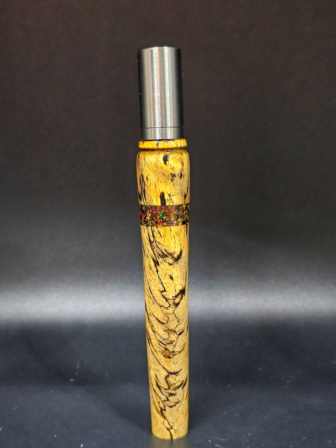 Spalted tamarind with black fire opal inlay