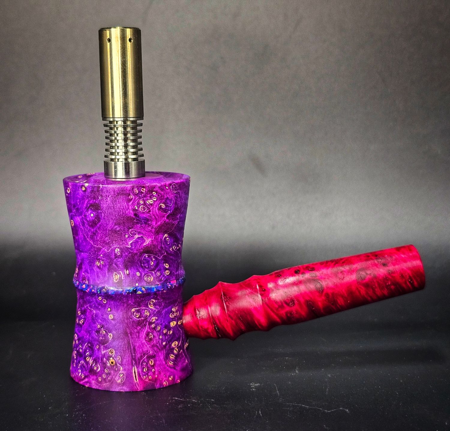 "Starry night" dyed box elder Burl pipe with opal inlay 8mm