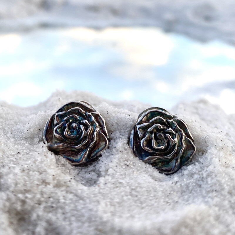 Sterling Silver Rose Blossom Earrings- Standard Size