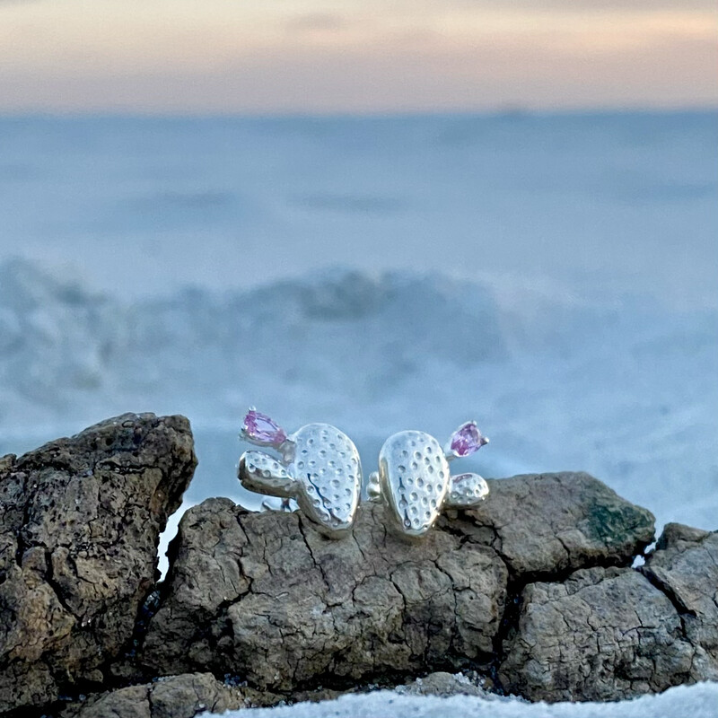 Mirrored Prickly Pears: Sterling Silver Earrings with Pink Sapphires