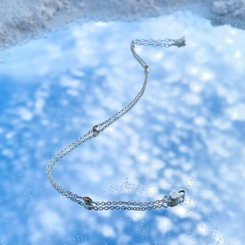 Beach Sunflower Bracelet: Sterling Silver, Butterfly Charm, Marquis Citrine Gemstones