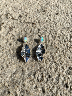 Simulated Opal Dangling Leaf Sterling Silver Earrings
