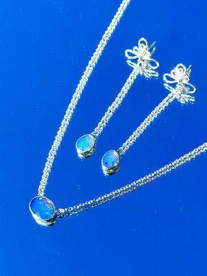 Dainty Opal Blossom Earring and Necklace Set ~ Sterling Silver Opal~ Ethiopian Opal