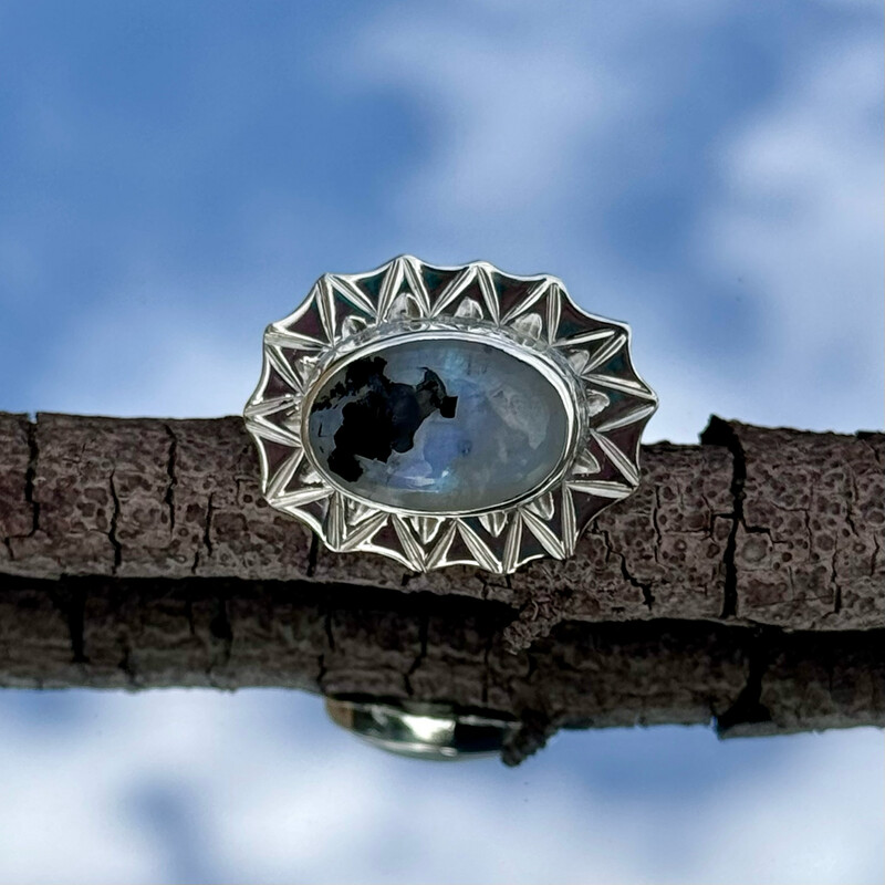 Geometric Rainbow Moonstone Tourmaline Ring ~one of a kind~ unisex