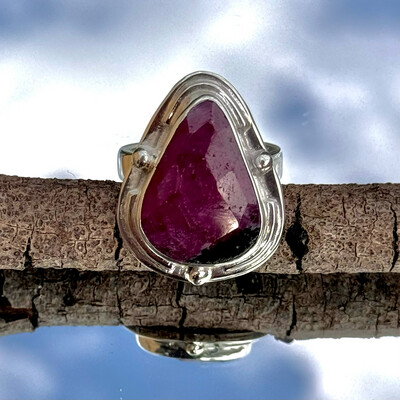 Geometric Spheres and Squares Ruby Cabochon Ring ~ 
One of a Kind ~ Unique Jewelry ~ Unisex