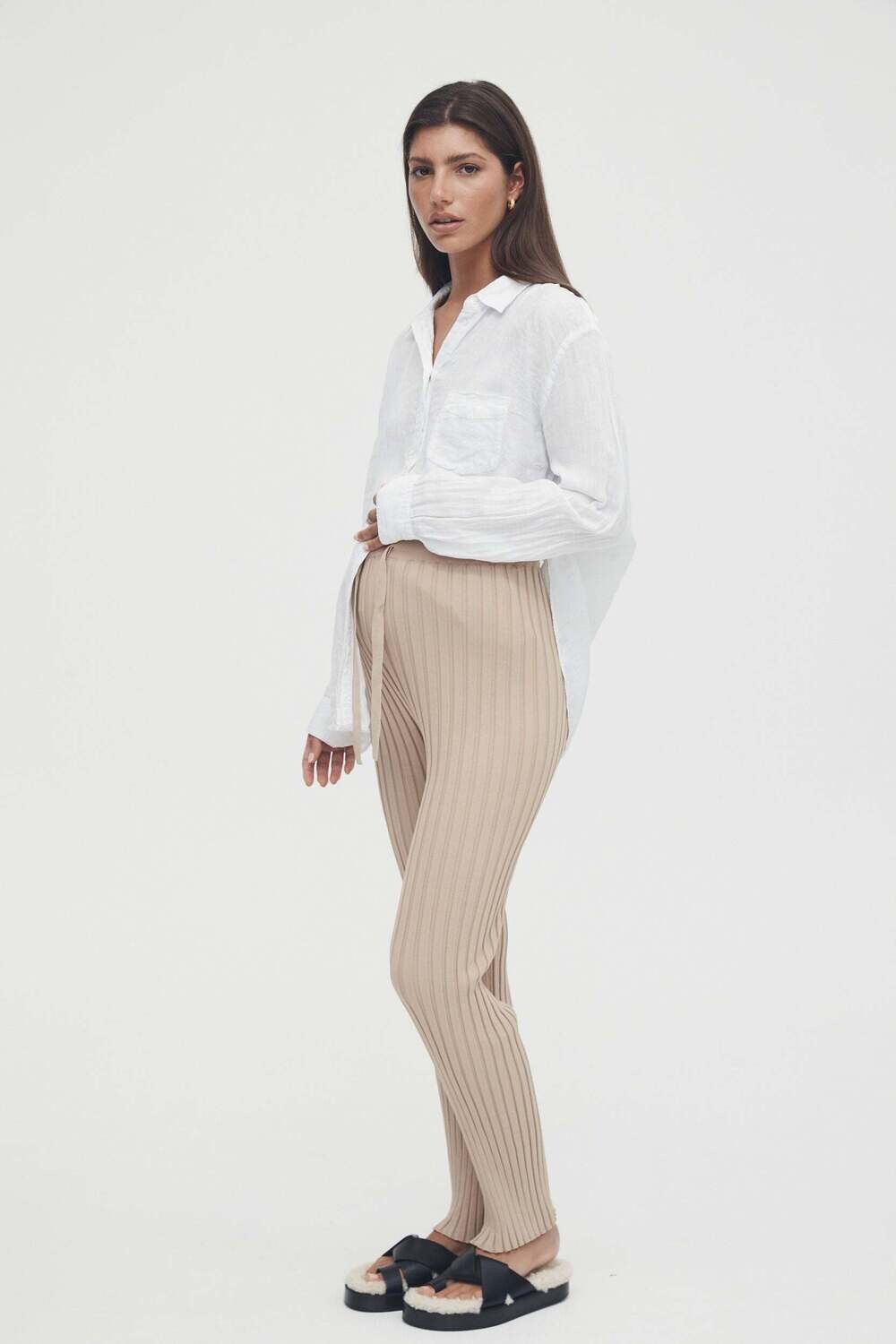 Luxe Rib Pant, Color: Latte, Size: XS