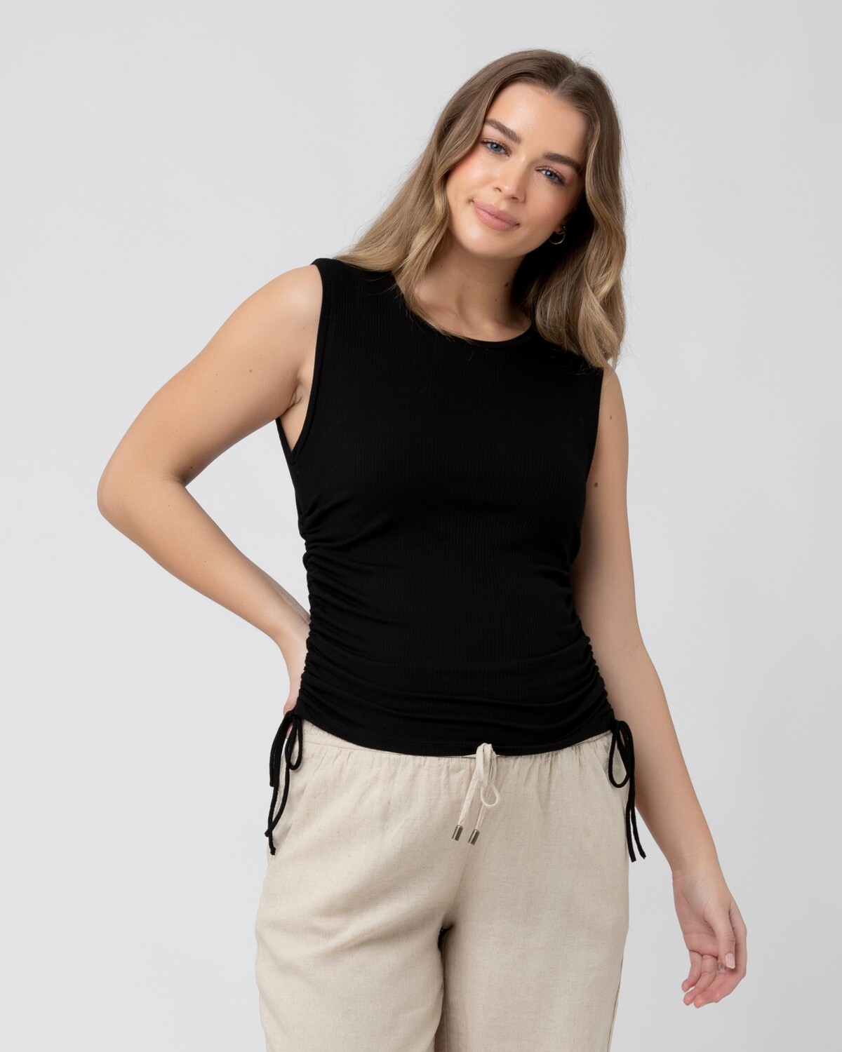 Jodie Ruched Rib Tank, Size: XS, Color: Black