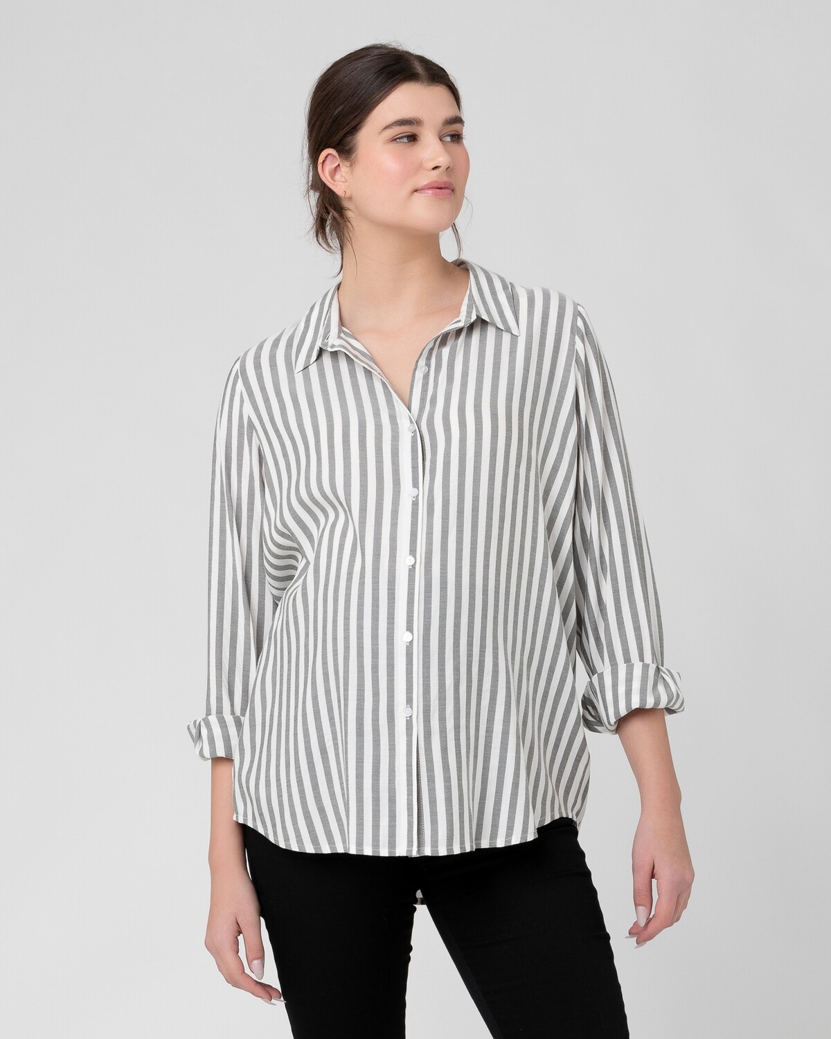 Lou Stripe Shirt, Color: Black/White, Size: M