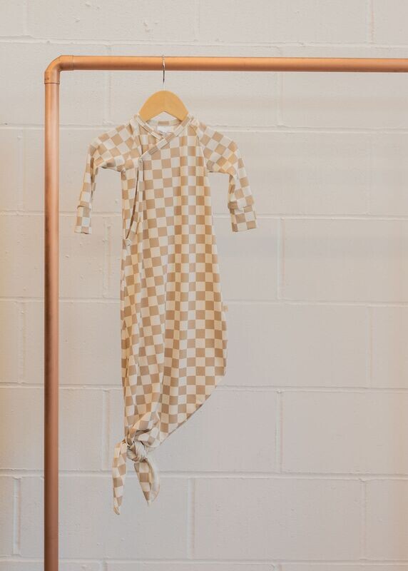 Infant Knot Gowns - Beige Checkers