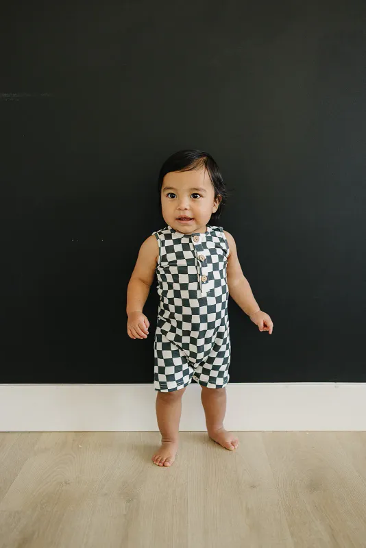 Wavy Checkered Short Romper