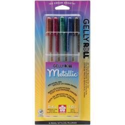 N Gelly Roll Metallic Medium Point Pens 5/Pkg Sepia, Burgundy, Hunter &amp; Black