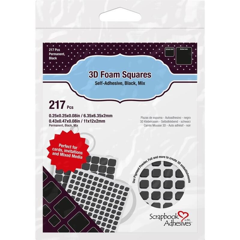 N Scrapbook Adhesives 3D Foam Squares Variety Pack 217/Pkg Black (63) .5&quot; X.5&quot;, (154) .25&quot; X .25&quot;