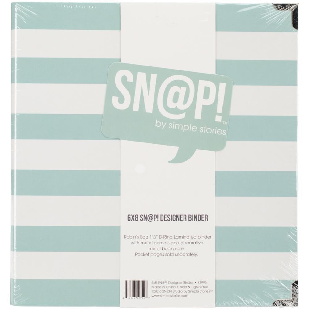 N Simple Stories Sn@p Designer Binder 6&quot; X8&quot; Robin&#39;s Egg Stripe