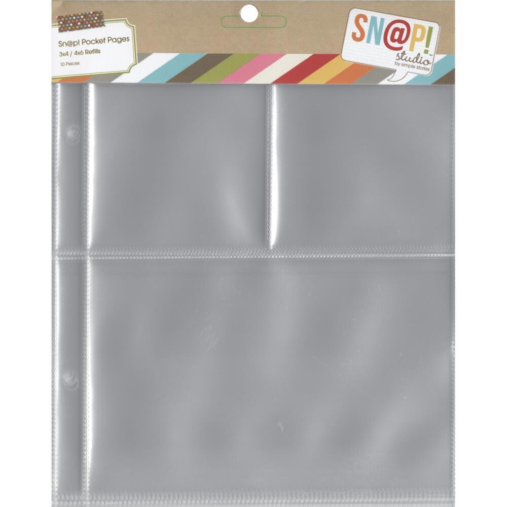 N Simple Stories Sn@p! Pocket Pages For 6&quot; X8&quot; Binders 10/Pkg (1) 4&quot; X6&quot; &amp; (2) 3&quot; X4&quot; Pockets