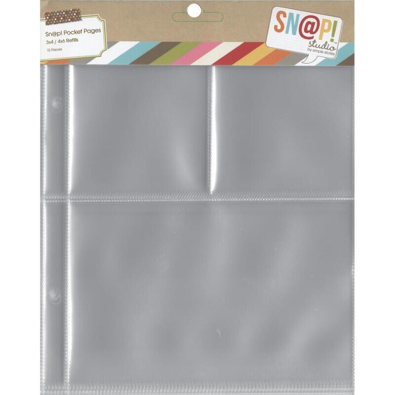 N Simple Stories Sn@p! Pocket Pages For 6&quot; X8&quot; Binders 10/Pkg (1) 4&quot; X6&quot; &amp; (2) 3&quot; X4&quot; Pockets