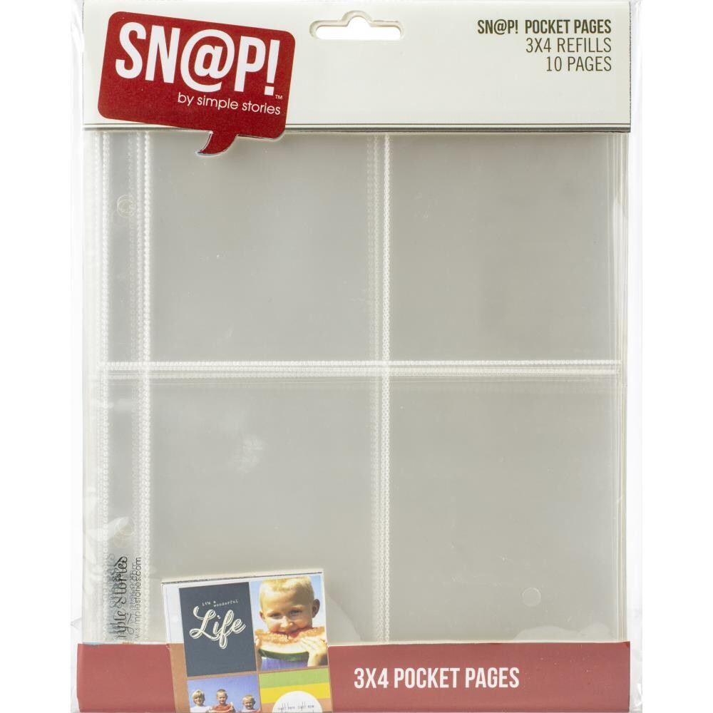 N Simple Stories Sn@p! Pocket Pages For 6&quot; X8&quot; Binders 10/Pkg (4) 3*x4&quot; Pockets
