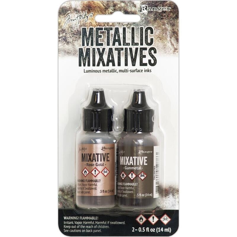 N Tim Holtz Alcohol Ink Metallic Mixatives .5oz 2/Pkg Rose Gold &amp; Gunmetal