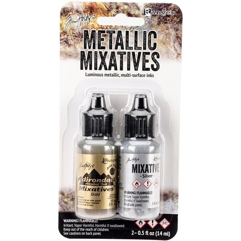 N Tim Holtz Alcohol Ink Mixatives .5oz 2/Pkg Gold &amp; Silver