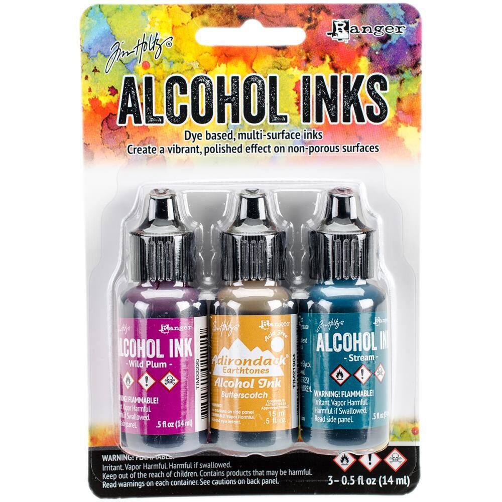 N Tim Holtz Alcohol Ink .5oz 3/Pkg Nature Walk- Wild Plum/Butterscotch/Stream
