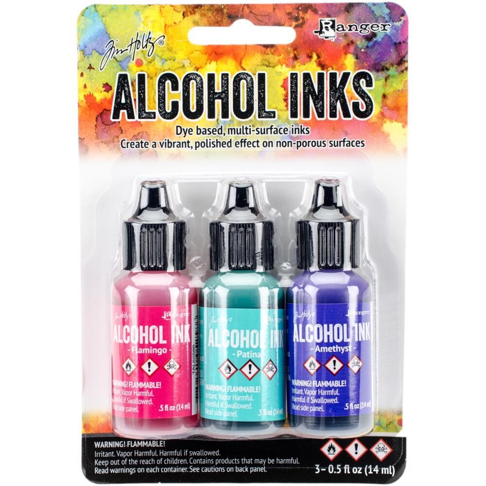 N Tim Holtz Alcohol Ink .5oz 3/Pkg Beach Deco- Flamingo/Patina/Amethyst