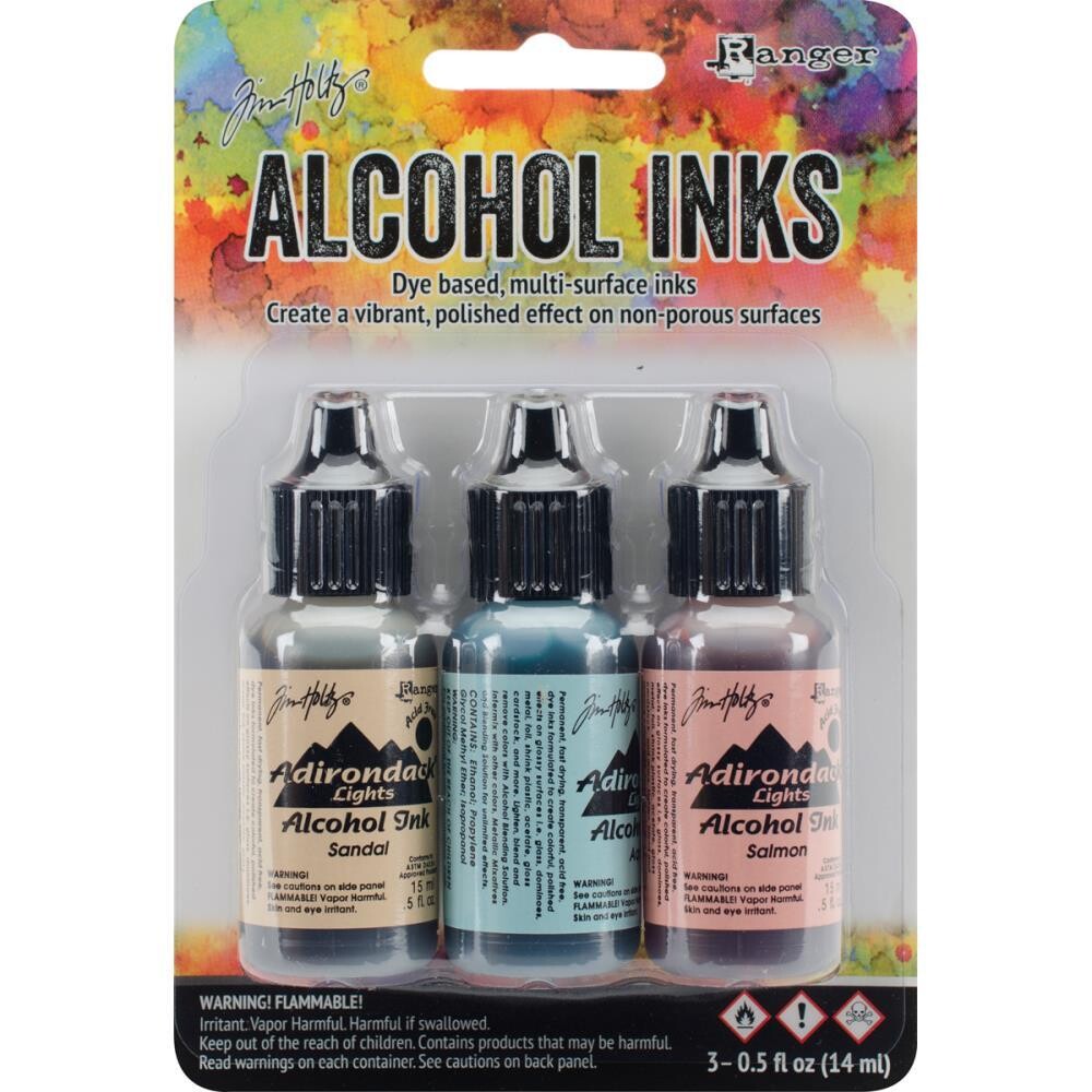 N Tim Holtz Alcohol Ink .5oz 3/Pkg Lakeshore- Sandal/Aqua/Salmon