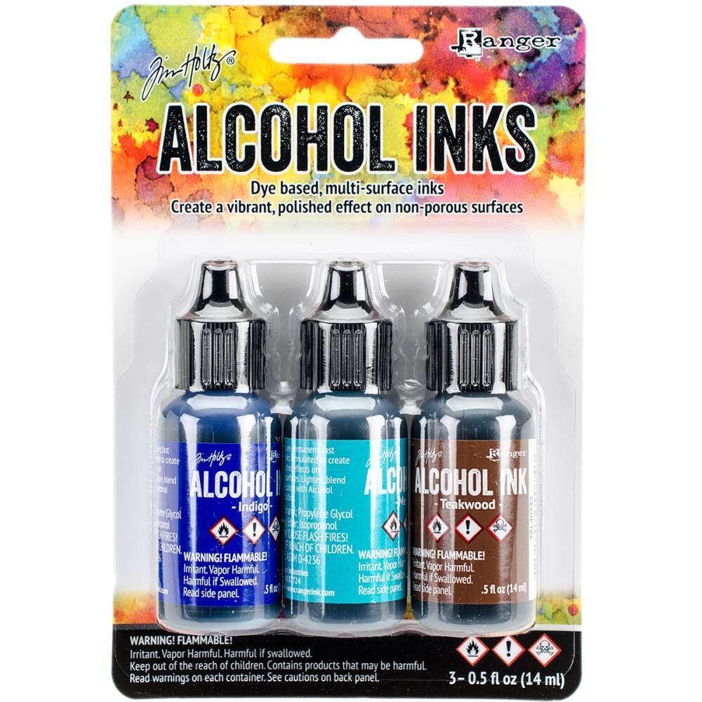 N Tim Holtz Alcohol Ink .5oz 3/Pkg Mariner- Indigo/Mermaid/Teakwood