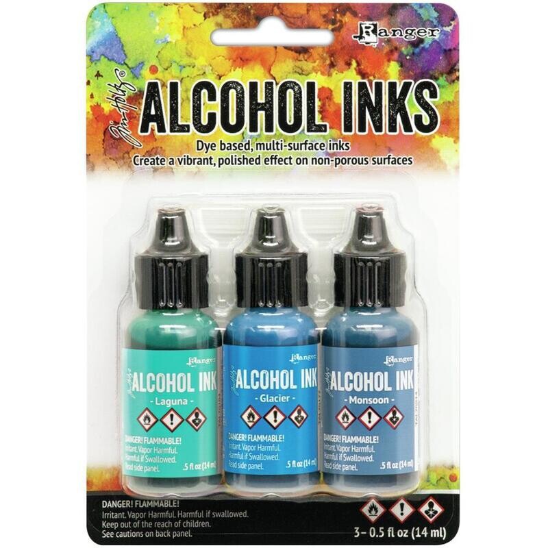 N Tim Holtz Alcohol Ink .5oz 3/Pkg Teal/Blue Spectrum