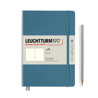 F Leuchtturm1917 Notebooks- Medium (A5) Stone Blue, Softcover, Plain