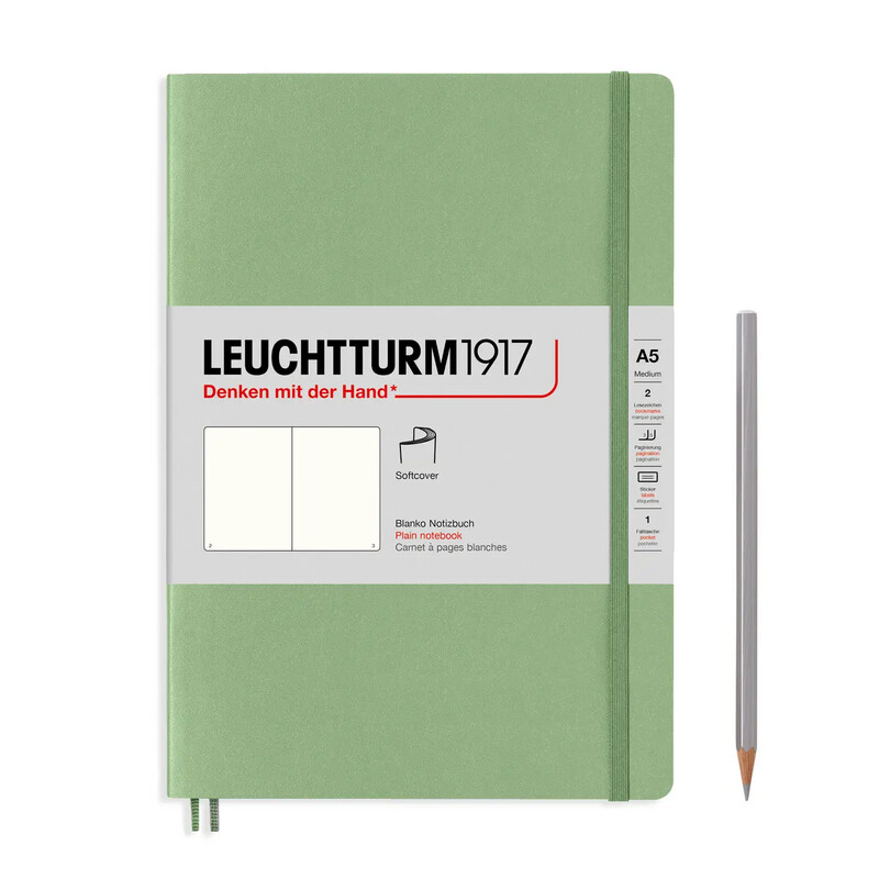 F Leuchtturm1917 Notebooks- Medium (A5) Sage, Softcover, Plain