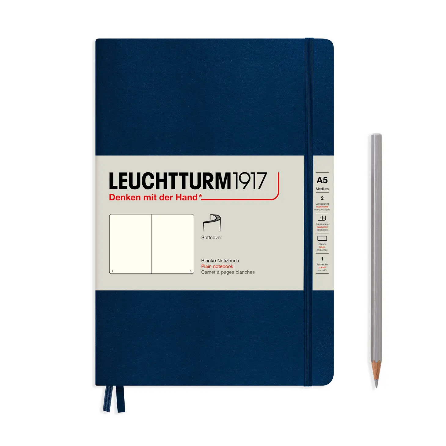 F Leuchtturm1917 Notebooks- Medium (A5) Navy, Softcover, Plain
