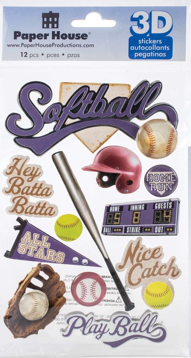Paper House 3D Stickers 4.5x7.5&quot; Softball