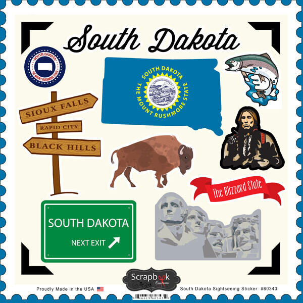 SC South Dakota- Sightseeing Stickers 12x12