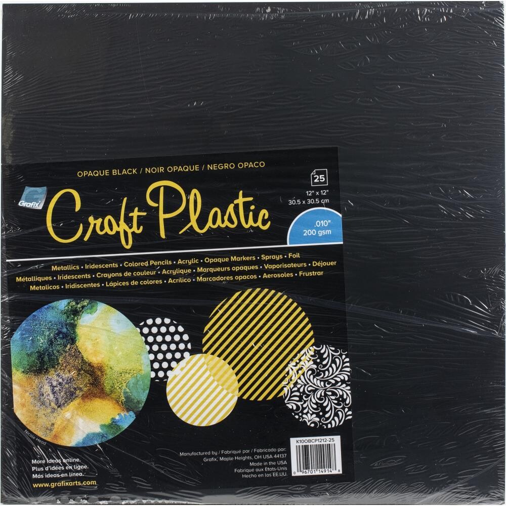 N Grafix Craft Plastic Sheets 12x12 Opaque Black