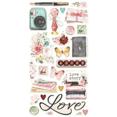 N Simple Stories Simple Vintage Love Story Chipboard Stickers 6" X12"