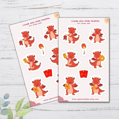 F Aspara Labels Chinese New Year Dragons Mini Stickers Sheet 1