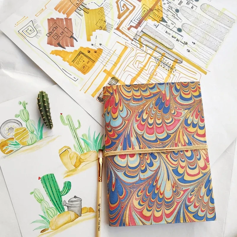 F RK Craft Junky Handcrafted Bahi Style Marble Cover Diary