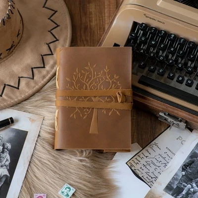 F RK Embossed Leather Journal With Tree