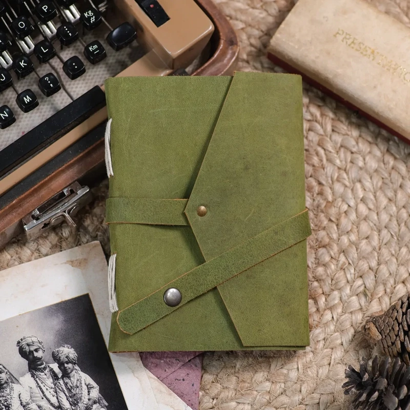 F RK Green Leather Journal With Unruled Pages Travel Journal