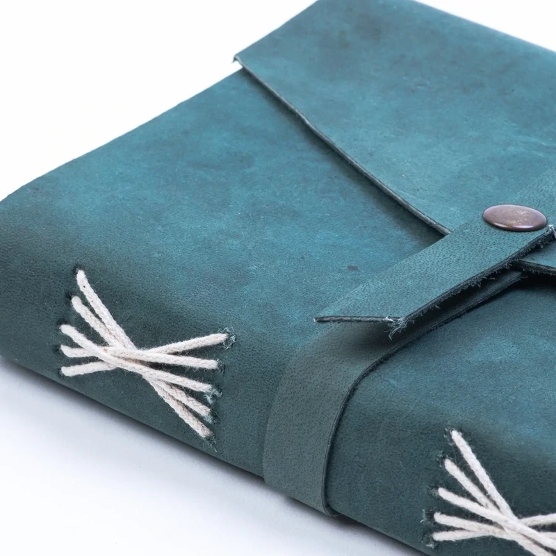 F RK Teal Leather Journal With Unruled Pages Travel Journal