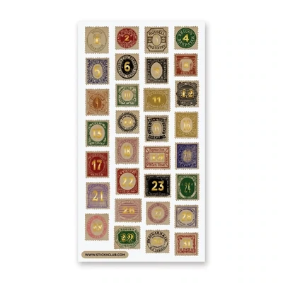 F Stickii Gilded Stamp Numbers Sticker Sheet