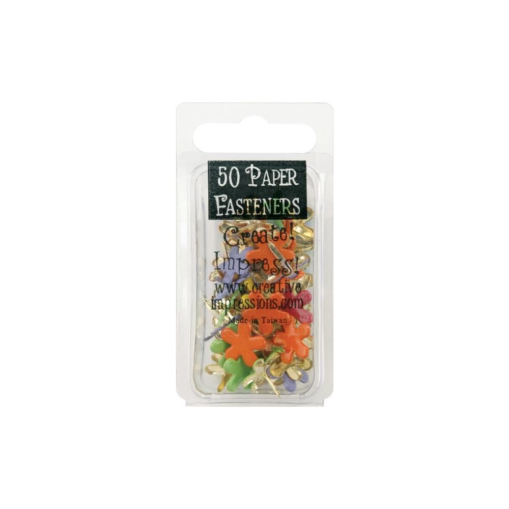 N Creative Impressions Painted Metal Paper Fasteners 50/Pkg Funky Flowers - Tropical