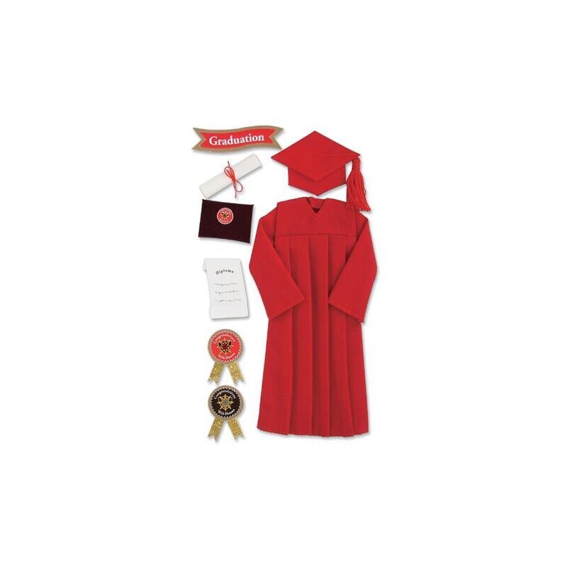 N Jolee&#39;s Le Grande Dimensional Stickers Geaduation Cap &amp; Gown- Red