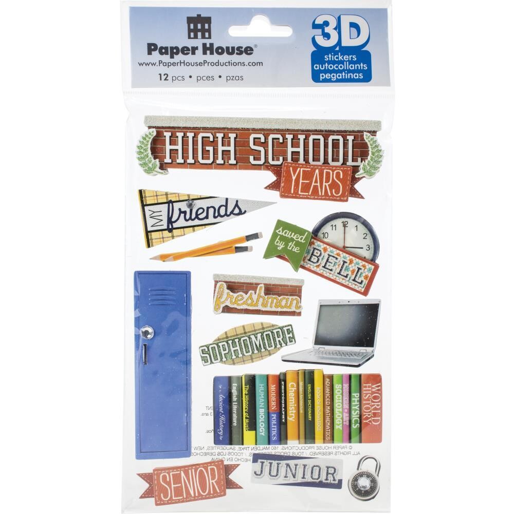 N Paper House 3D Stickers 4.75&quot; X7.5&quot; High School