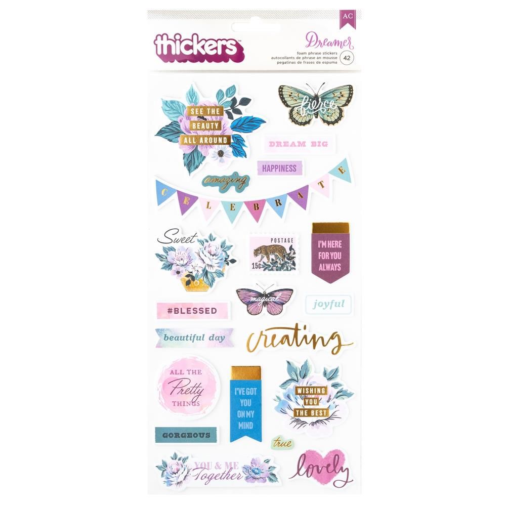 N American Crafts Dreamer Thickers Stickers 42/pkg Phrase, Gold Foil